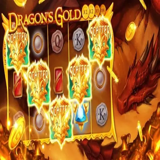 Layar Dragon's Gold dengan simbol scatter naga emas dan huruf kartu