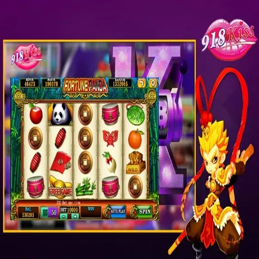 Layar slot Fortune Panda dengan simbol panda, koin kuno dan jeruk, tokoh monyet di kanan