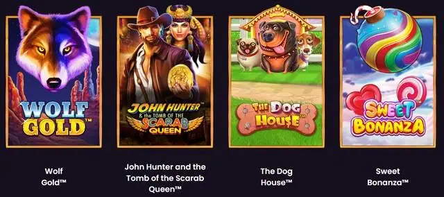 Deretan ubin slot Pragmatic Play: Wolf Gold, John Hunter and the Tomb of the Scarab Queen, The Dog House dan Sweet Bonanza