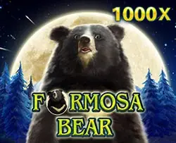 Sampul Formosa Bear dengan beruang hitam di depan bulan purnama dan hutan pinus, label 1000X