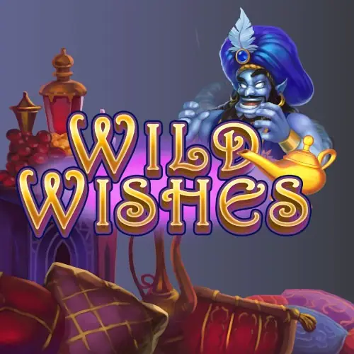 Sampul Wild Wishes dengan jin biru, lampu ajaib dan tumpukan bantal istana