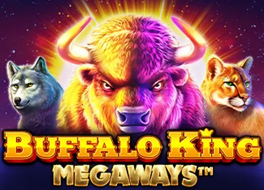 Ubin Buffalo King Megaways dengan kerbau ungu, serigala dan puma